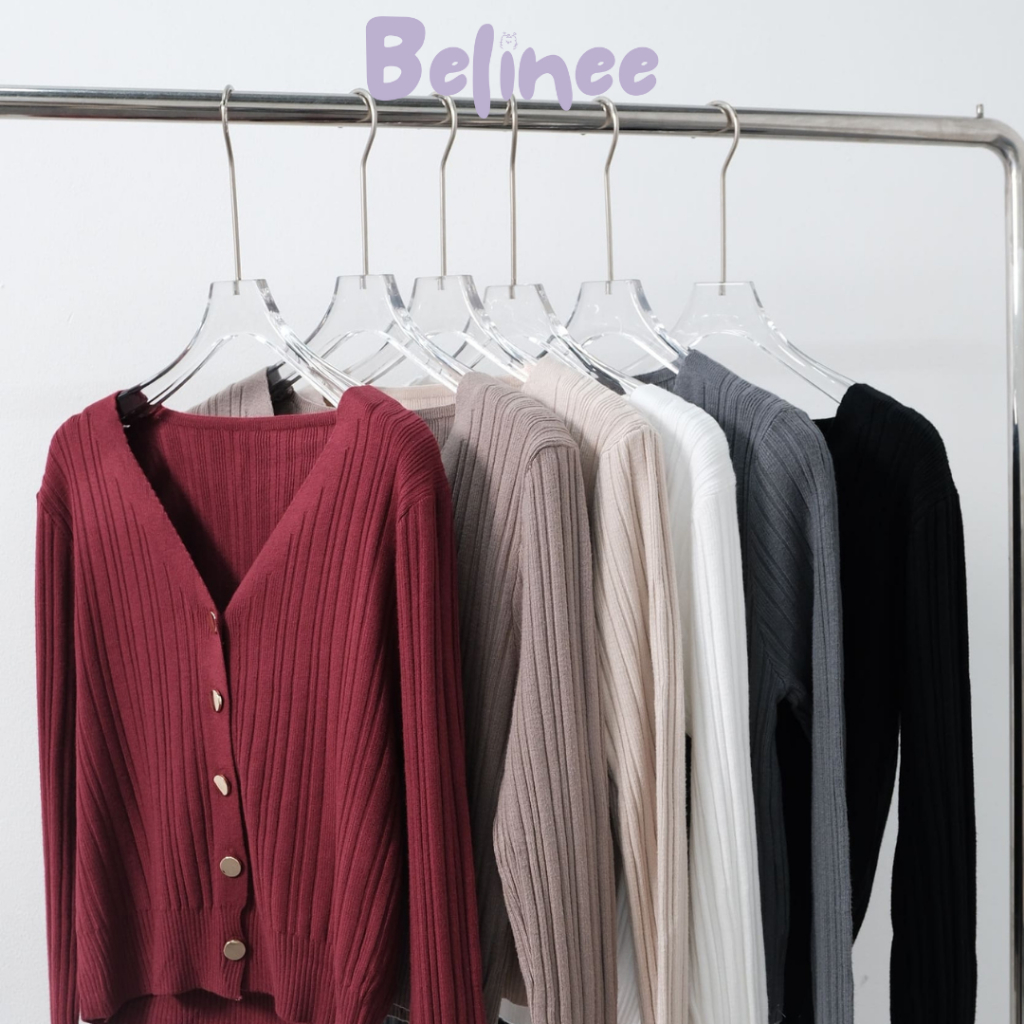 Belinee - Knit Top Cardigan Long Kancing Wanita Sweater Rajut Atasan Basic Simple