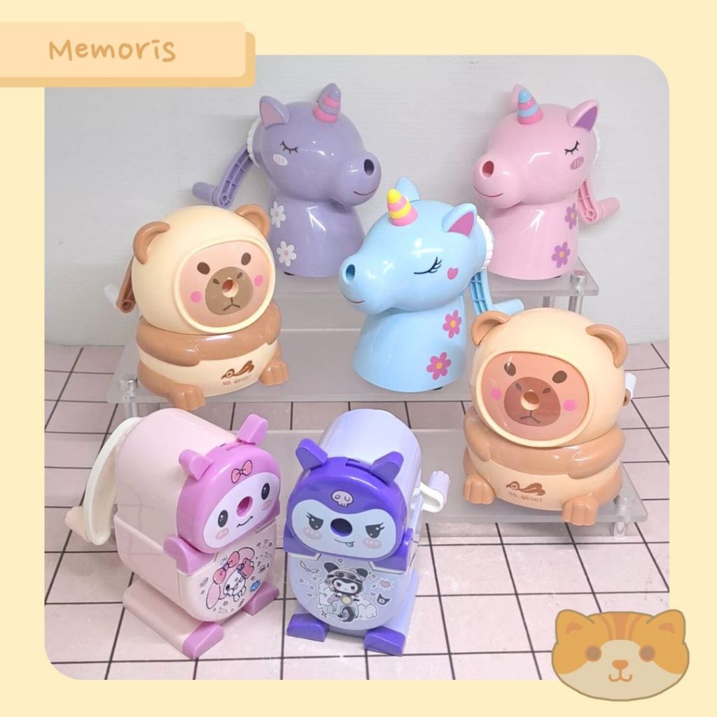

Serutan Pensil Putar Rautan Meja Mainan Anak 3D Fancy Capybara Unicorn Kuromi Melody