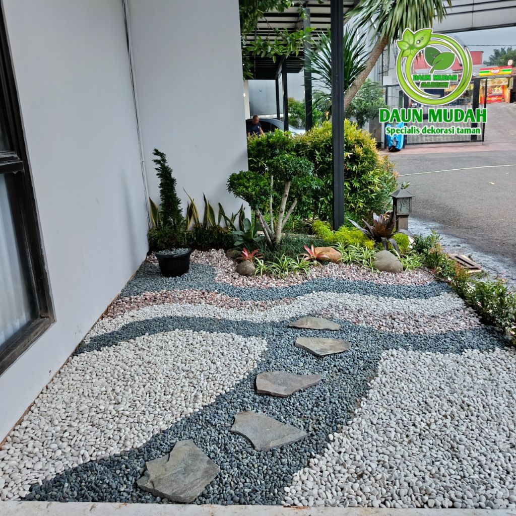 taman kering minimalis batu koral / taman kering minimalis