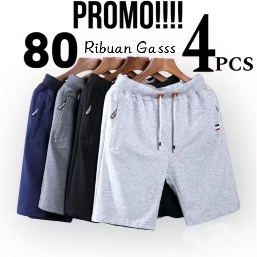 Promo 4pcs Baby Terry Celana Pendek Sport Zipper Fleece | Celana Pendek Pria Dewasa Bermuda