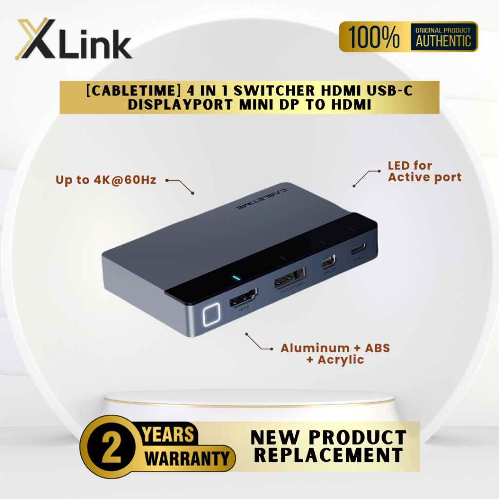 4 In 1 HUB Docking Station HDMI Displayport Mini DP CABLETIME Switcher Multiport 4K for HDTV Premium