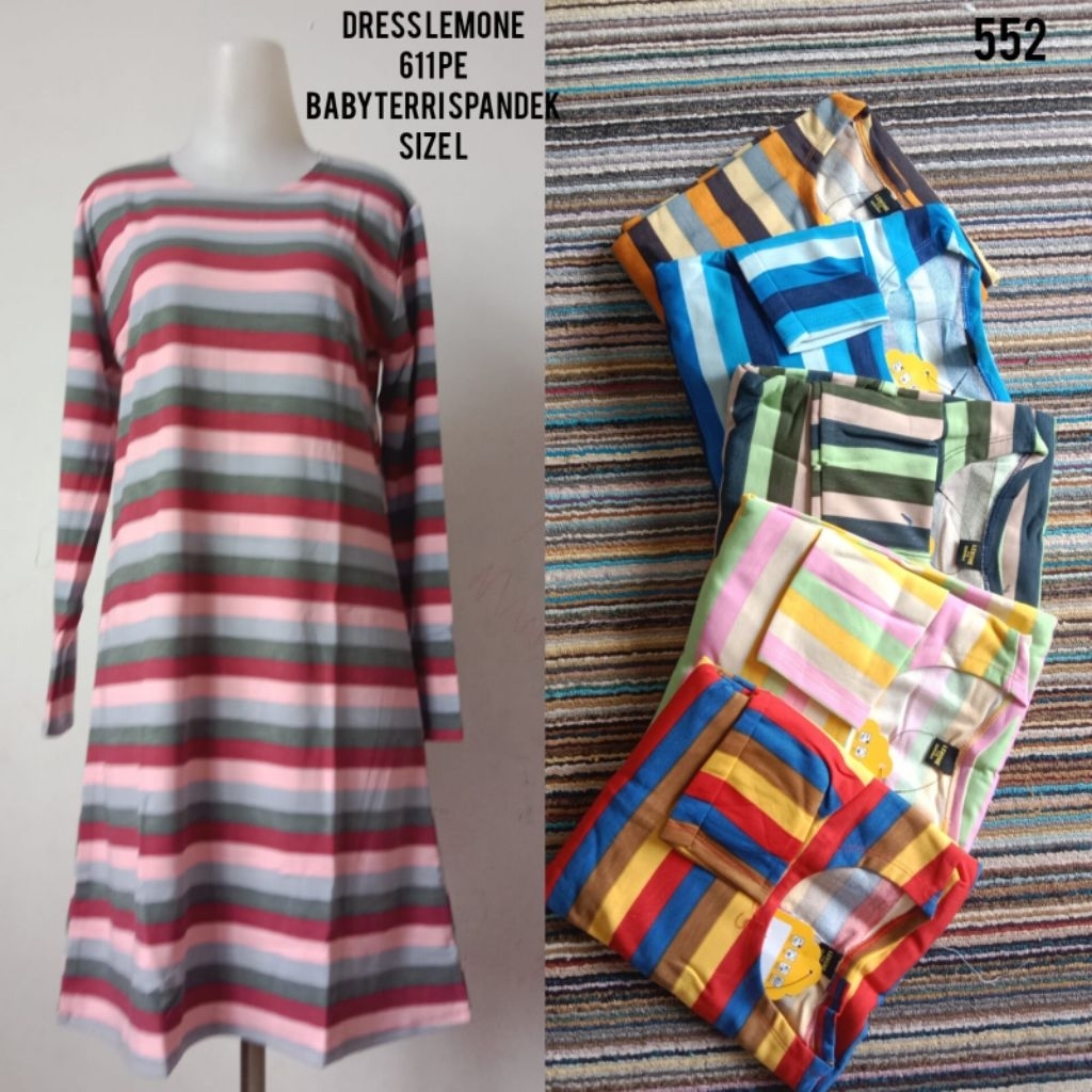 Dress Salur Kaos Lemone Wanita Dewasa/ Atasan Kaos Lemone tangan panjang salur Premium