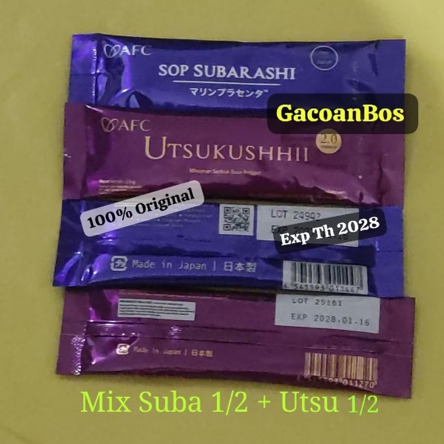 PAKET MIX SUBARASHII 1/2 + UTSUKUSHII GOLD 1/2 (14 + 14 SACHET  )  & MIX 2 / 4 BOX ORIGINAL AFC JAPA