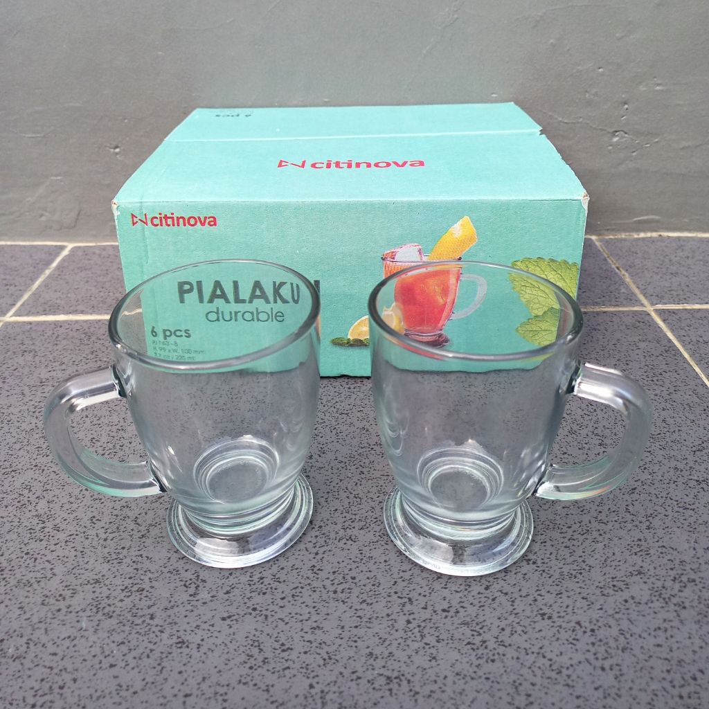 Gelas Gagang Kaca PJ-163 piala [ 6 Pcs ] Gelas Piala/Gelas kopi/Gelas Souvenir