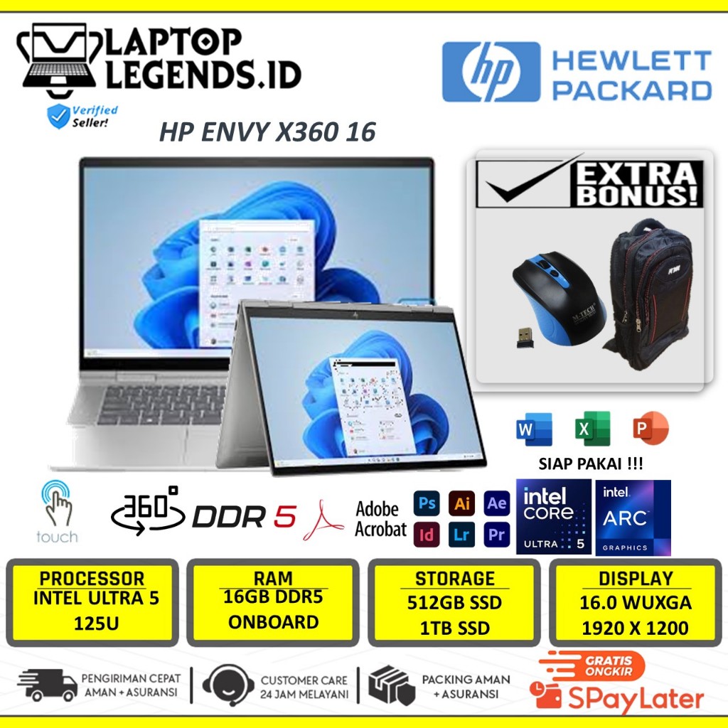 Laptop Hp Envy X360 Intel Ultra 5 125U 16GB 1TB 16 Inch Wuxga Ips Touchscreen Backlight