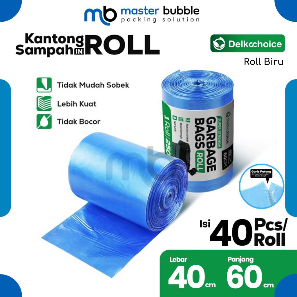 Kantong Kresek Plastik Sampah Roll Biru 40cm x 60cm / Trash Bag / Garbage Bags Tebal Delkochoice