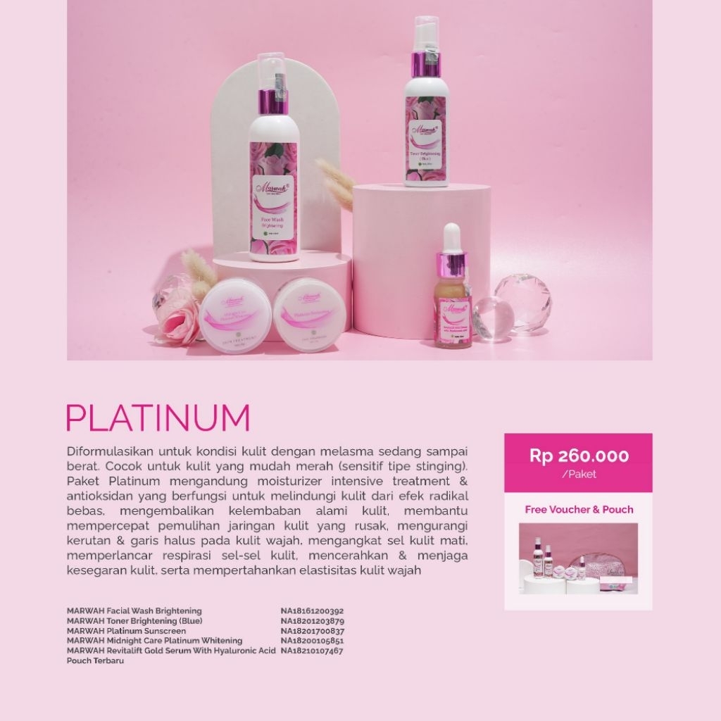 Marwah Platinum Bpom / isi 4+evoucher marwah skincare untuk kulit kusam kering susah cerah putih mem
