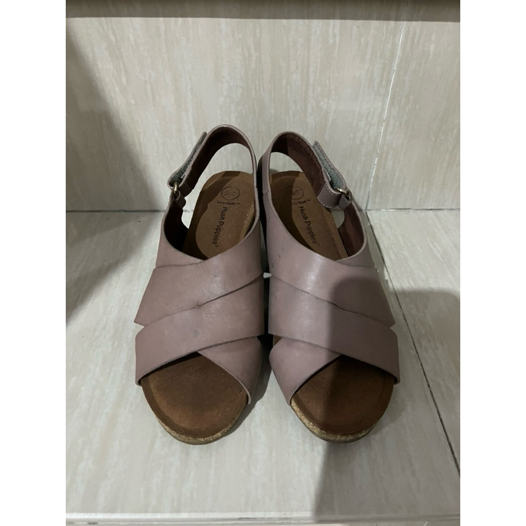 Hush Puppies Sandal Wedges Sepatu Heels Arthemis Slingback Original Brown Preloved Size 36 Bekas Pak