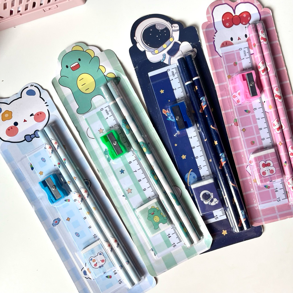 

5in1 Pensil Set Alat Tulis Anak Lucu Dan Penghapus Untuk Tempat Pensil Buku Tulis Sekolah