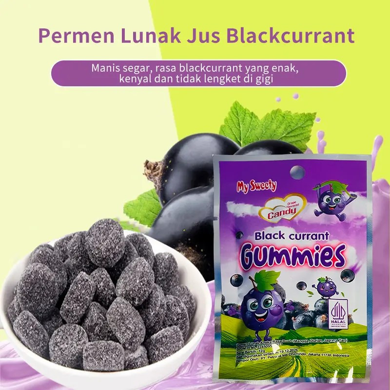 

[HALAL]Permen jelly rasa jus blackcurrant,bersertifikat,bertekstur lembut dan kenyal,bersertifikat BPOM Food Makanan Cemilan Candy Snack