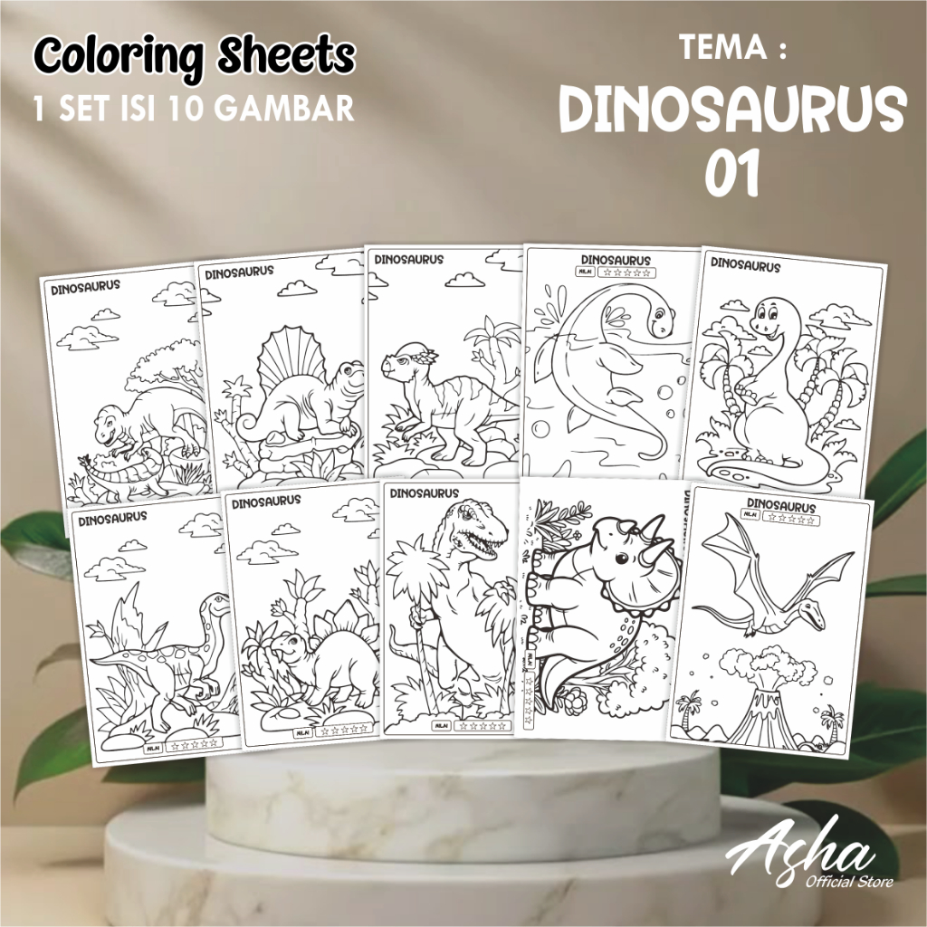 

KERTAS GAMBAR UNTUK ANAK - LEMBAR MEWARNAI ANAK 1 SET ISI 10 LEMBAR GAMBAR DINOSAURUS 01 UKURAN A4