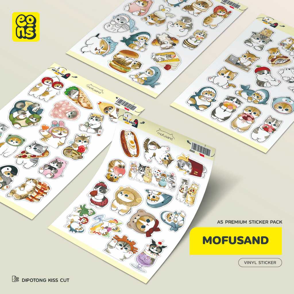 Sticker MOFUSAND Kucing Lucu - Stiker Cute Aesthetic untuk Laptop Scrapbook Casing HP