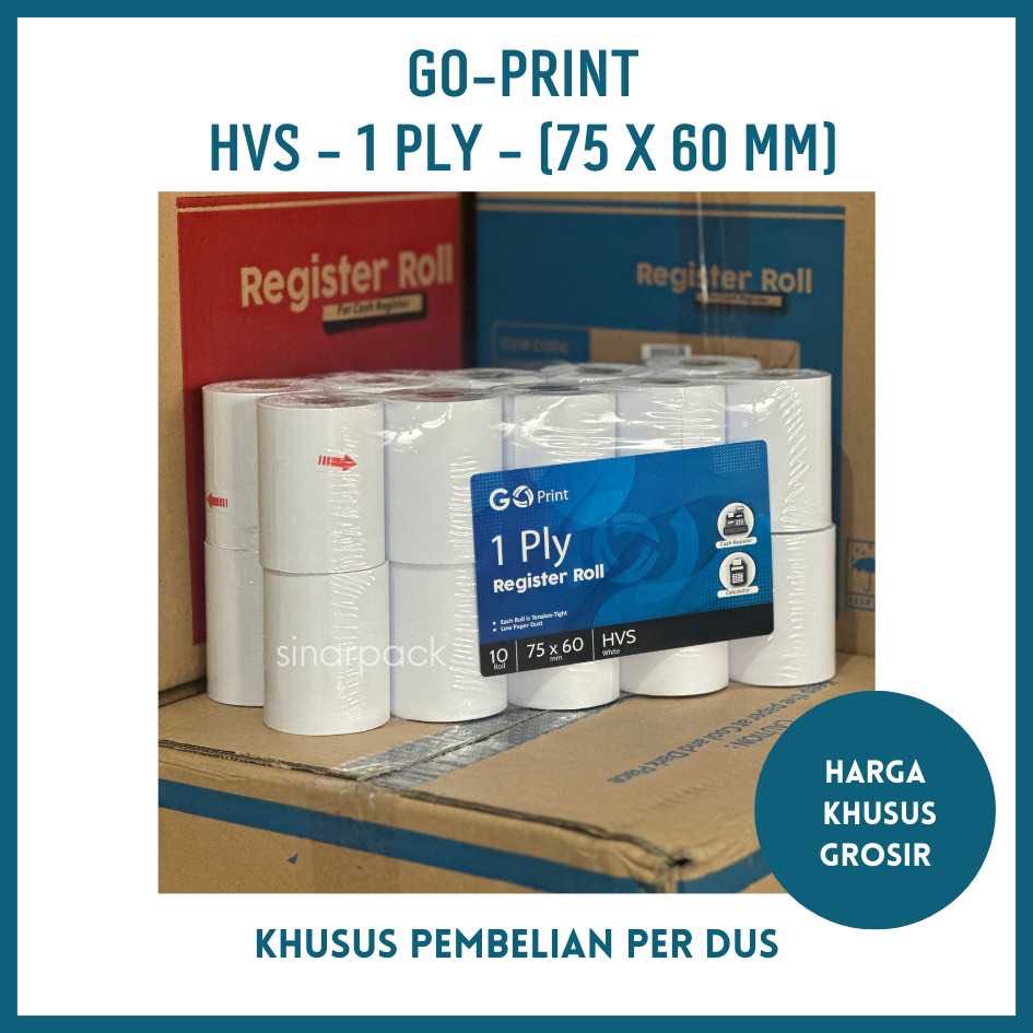 

(1 DUS ISI 100 ROLL) Kertas Struk Kasir HVS Go Print 75x60 1 Ply / kertas struk HVS register
