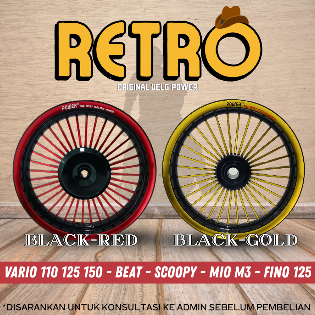 VELG RETRO RING 12 RING 14 | VELG MOTOR VARIO SCOOPY FINO MIO M3 PCX AEROX | VELG RACING MERK POWER
