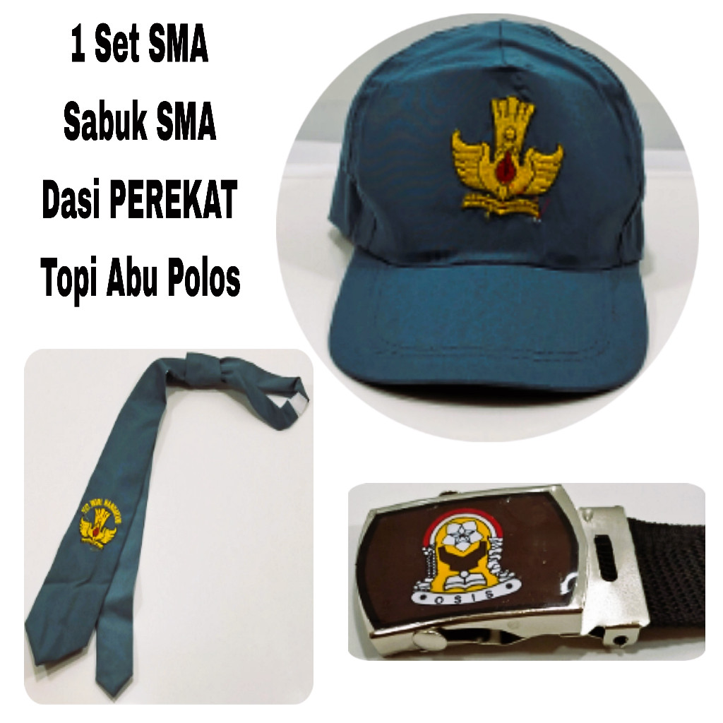 Set SMA Lengkap  Dasi Sabuk Topi Topi Abu Polos SMA