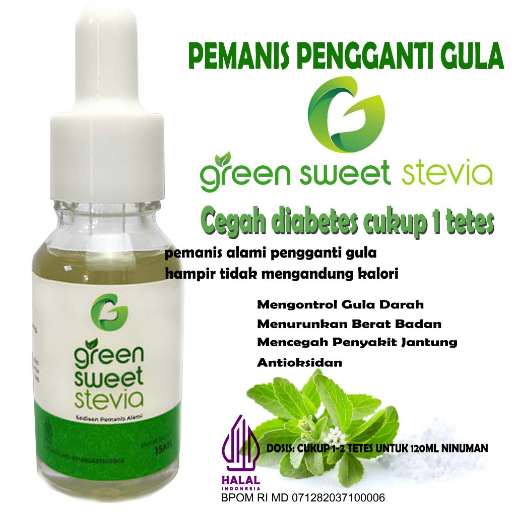 

Green Sweet Stevia Tetes 15 ML Pemanis Pengganti gula penurun berat badan cegah diabetes RFI511