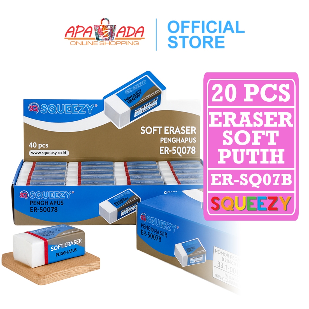 

Apazada - Penghapus Pensil [1 Pack - 20 Pcs] / Hapusan Squeezy Kecil Warna Putih ER-SQ07B