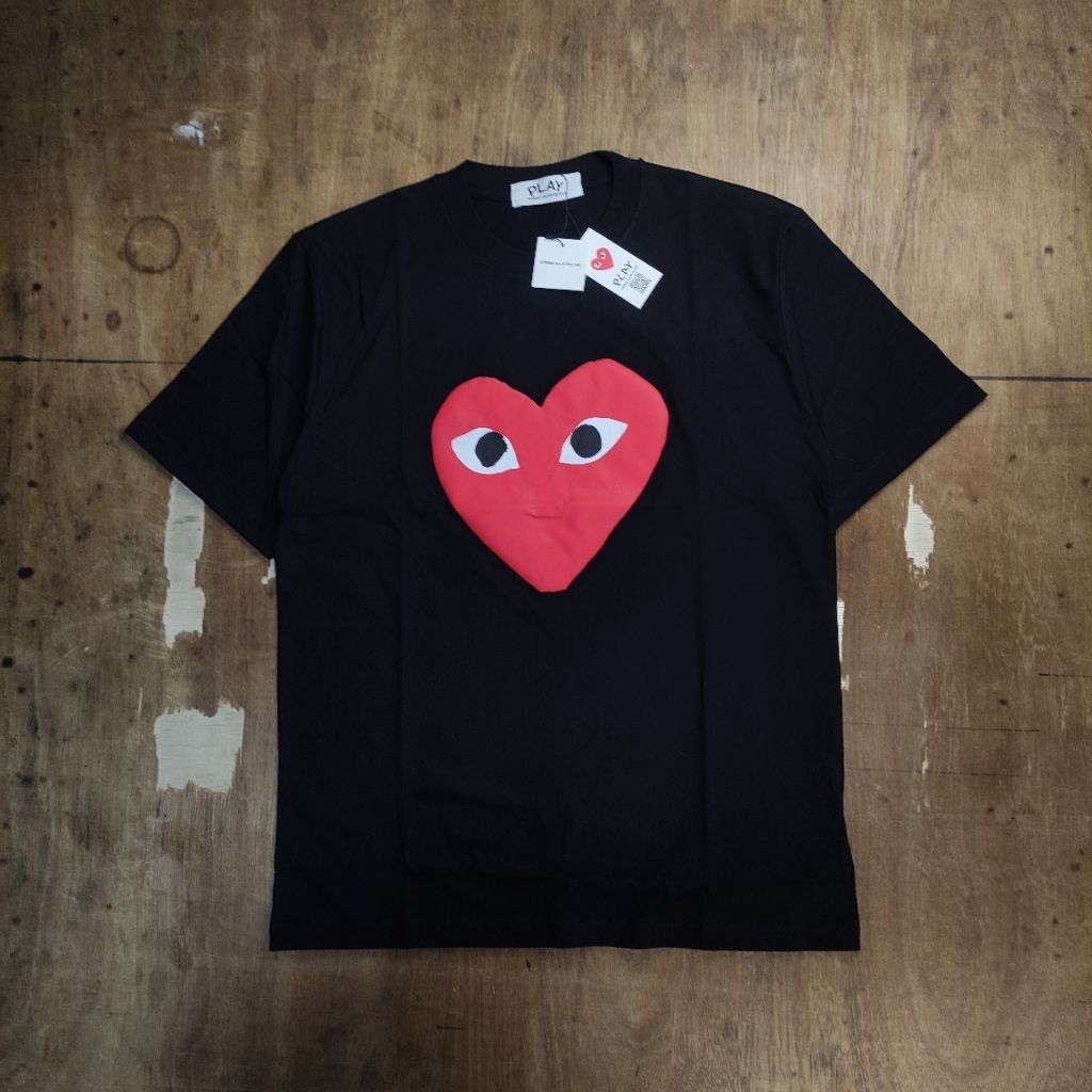 KAOS OVERSIZE CDG COME DES GARCONS PLAY RED HEART PRINTED BLACK TEES BESTSELLER