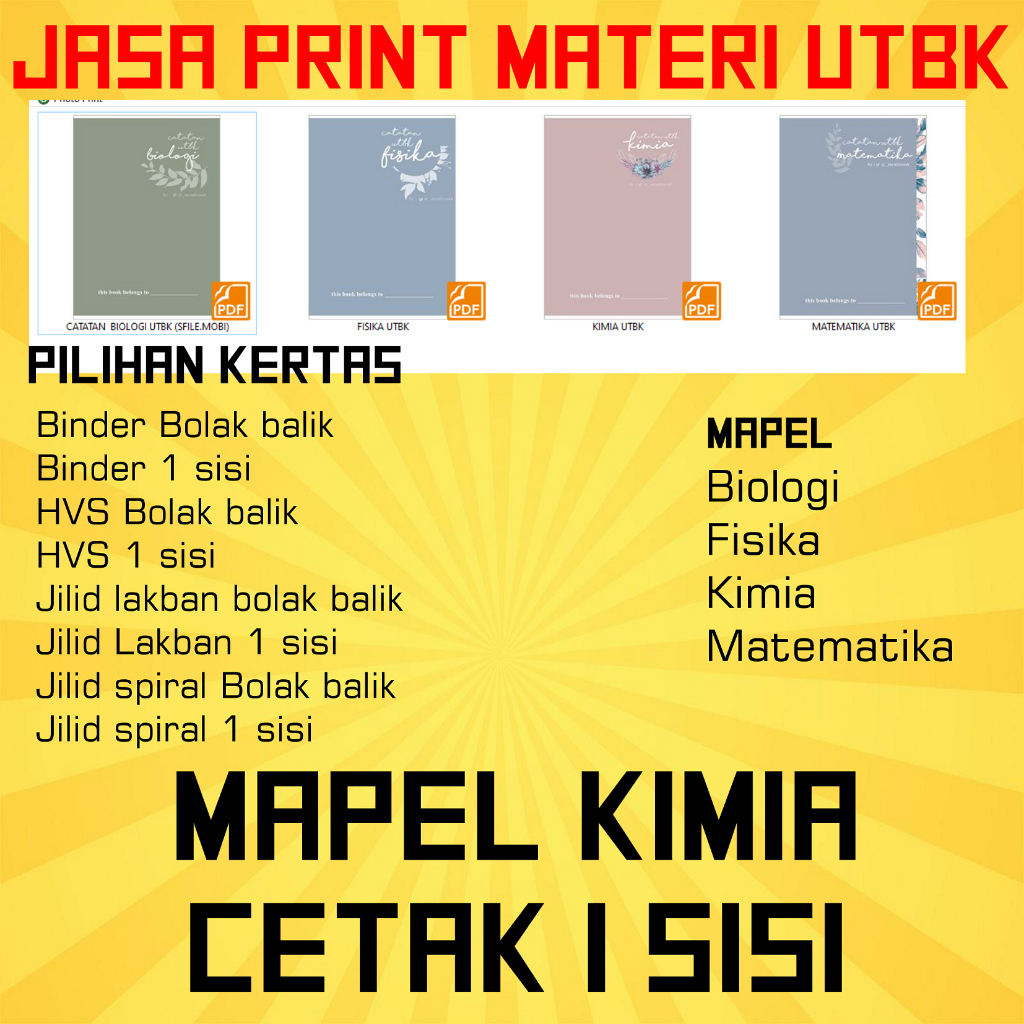 

Jasa Print Materi UTBK MAPEL KIMIA cetak 1 Sisi (Tidak Bolak balik)