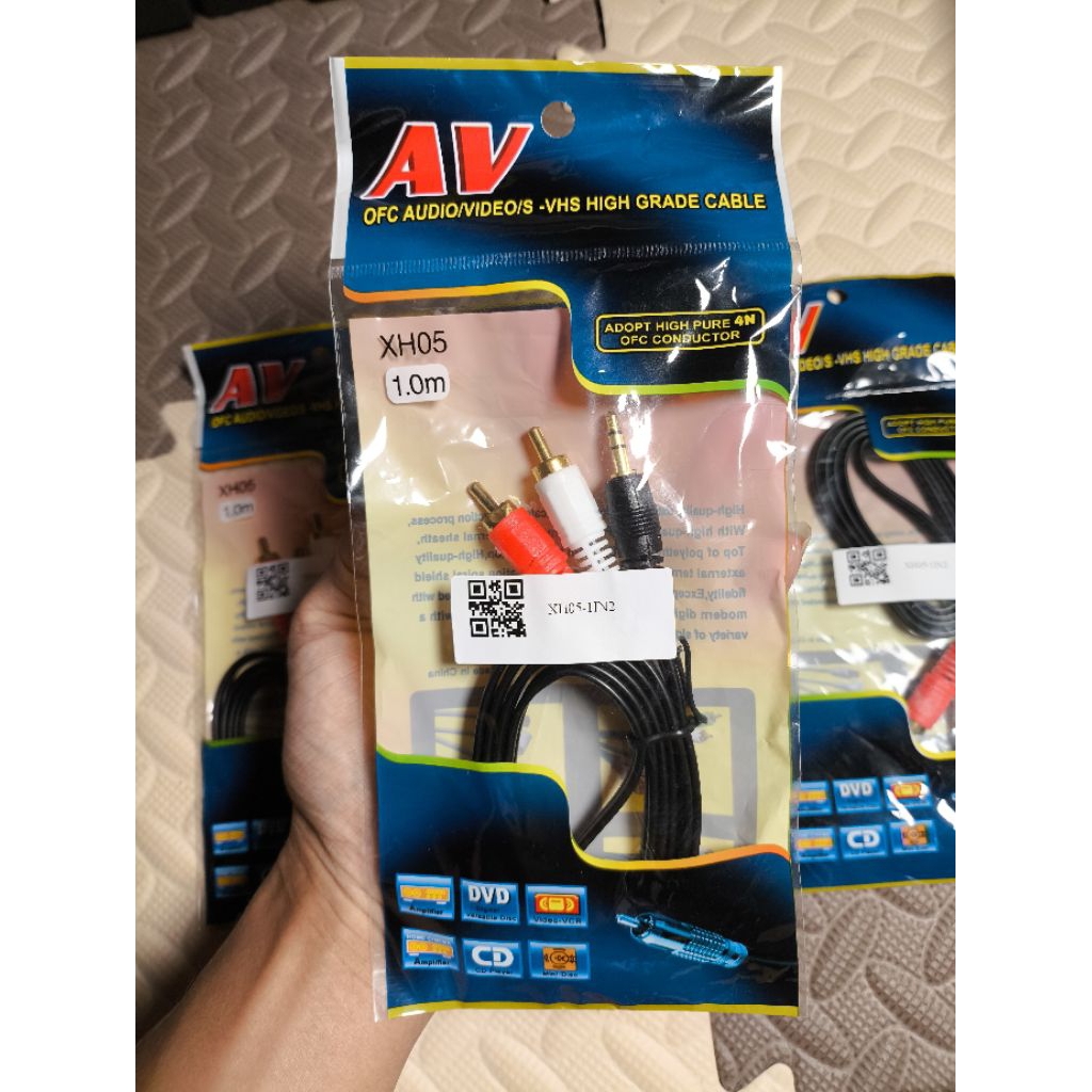 kabel audio to rca 2 gold plated 1 meter / jack rca 2in1 3,5mm