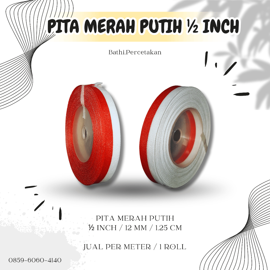

(1 ROLL) PITA MERAH PUTIH 1/2 INCH / 12 MM / 1.25 CM