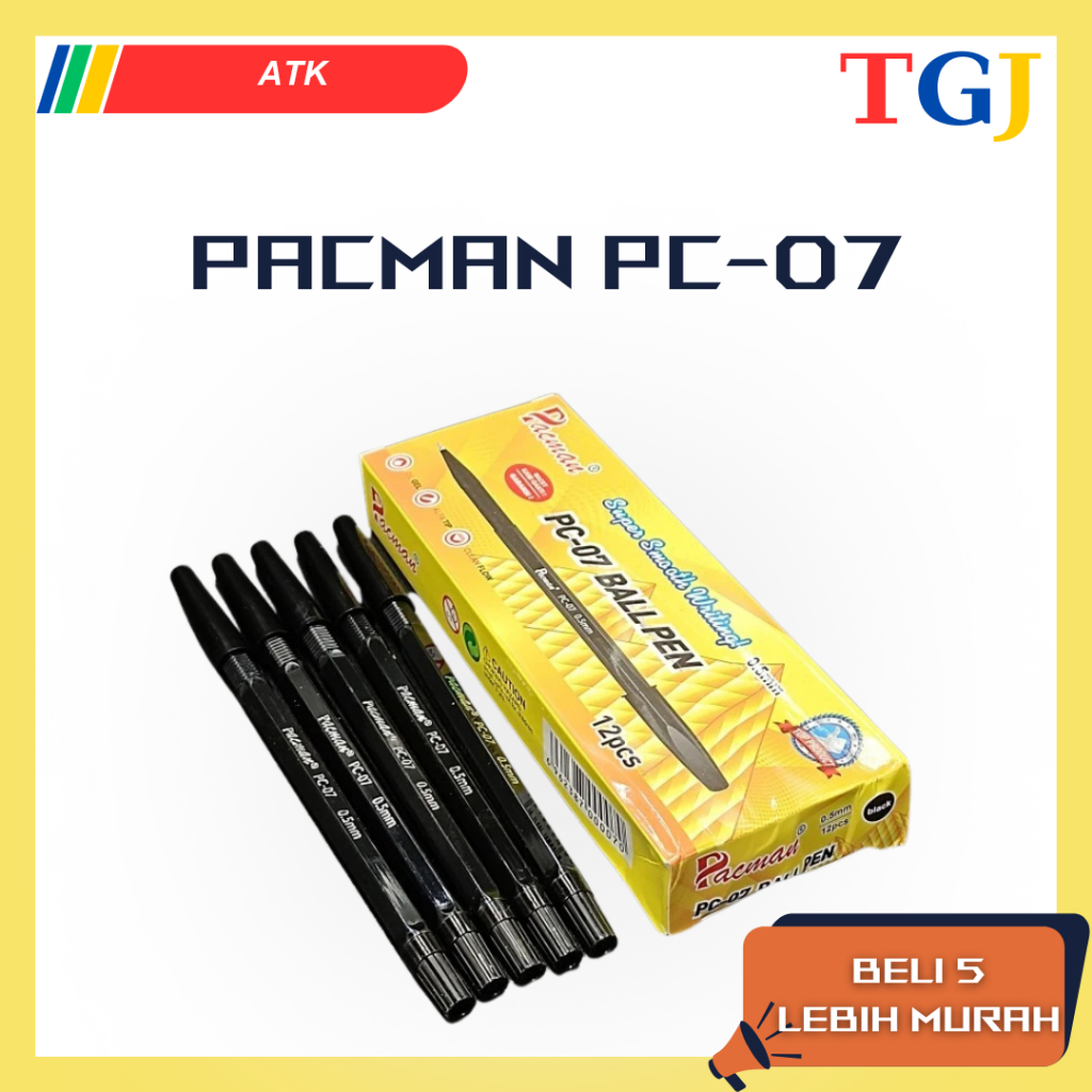 

Pacman PC-07 Pulpen Hitam Bolpoin Pena 0.5mm
