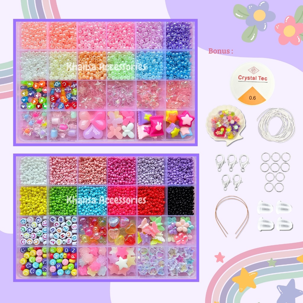 DIY Manik Manik Set Lengkap Gelang Aesthetic - DIY Craft Kit Manik Manik Pasir - Meronce Manik Manik