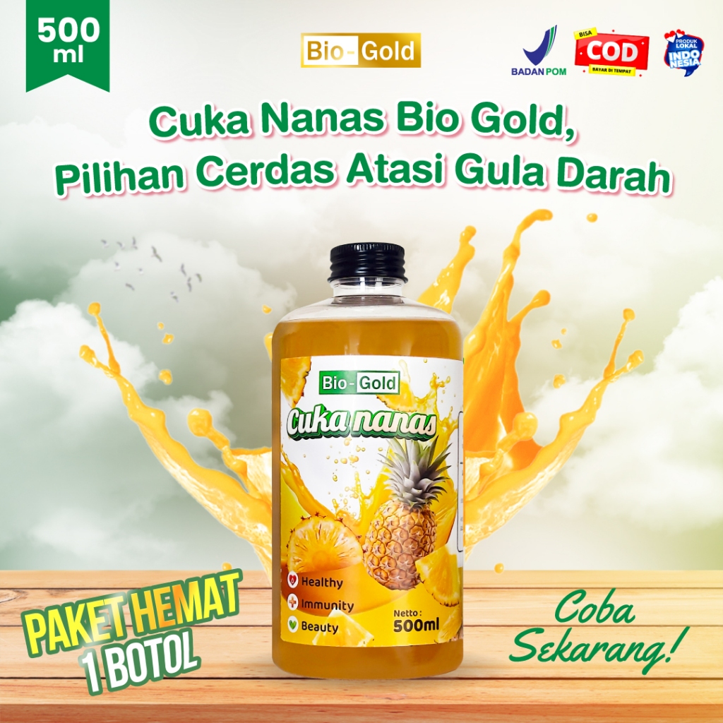 

Bio Gold - Cuka Nanas Fermentasi 100% Nanas Murni 500 ml Membantu Menstabilkan Gula Darah, Kolesterol, Stroke, Diabetes