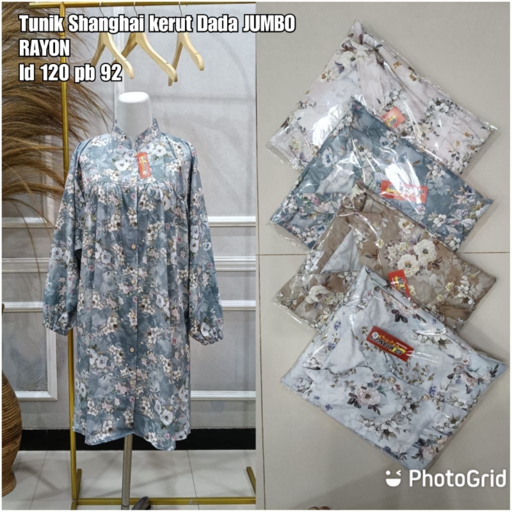 atasan tunik Krah sanghai kerut dada bahan rayon premium