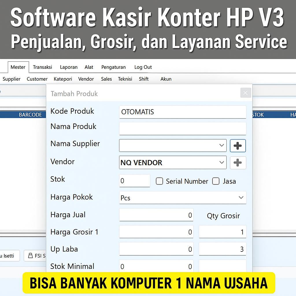 Software Kasir Konter HP V3 – Penjualan, Grosir, dan Layanan Service