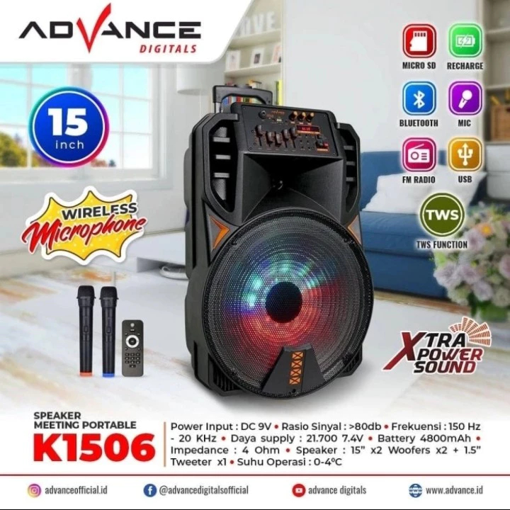 Speaker Portable Bluetooth Advance 15inch K1506 / K1506