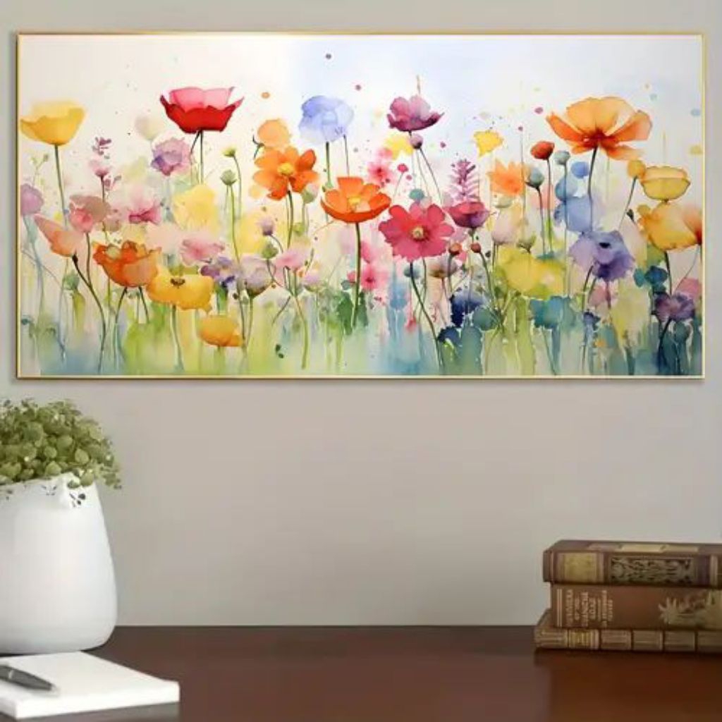 Lukisan bunga Peony full colour | Dekorasi bunga modern