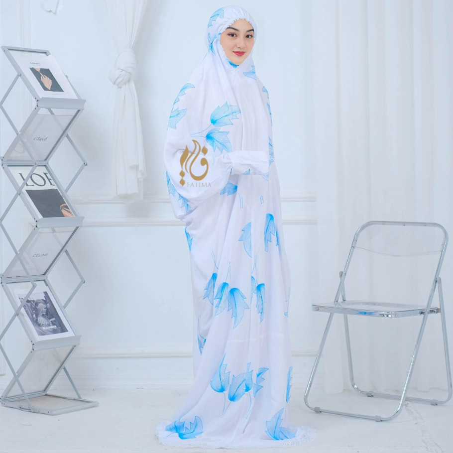 Mukena Dewasa Terusan Fatima Full Bordir Daun Katun Rayon Premium Renda Ziper Mewah