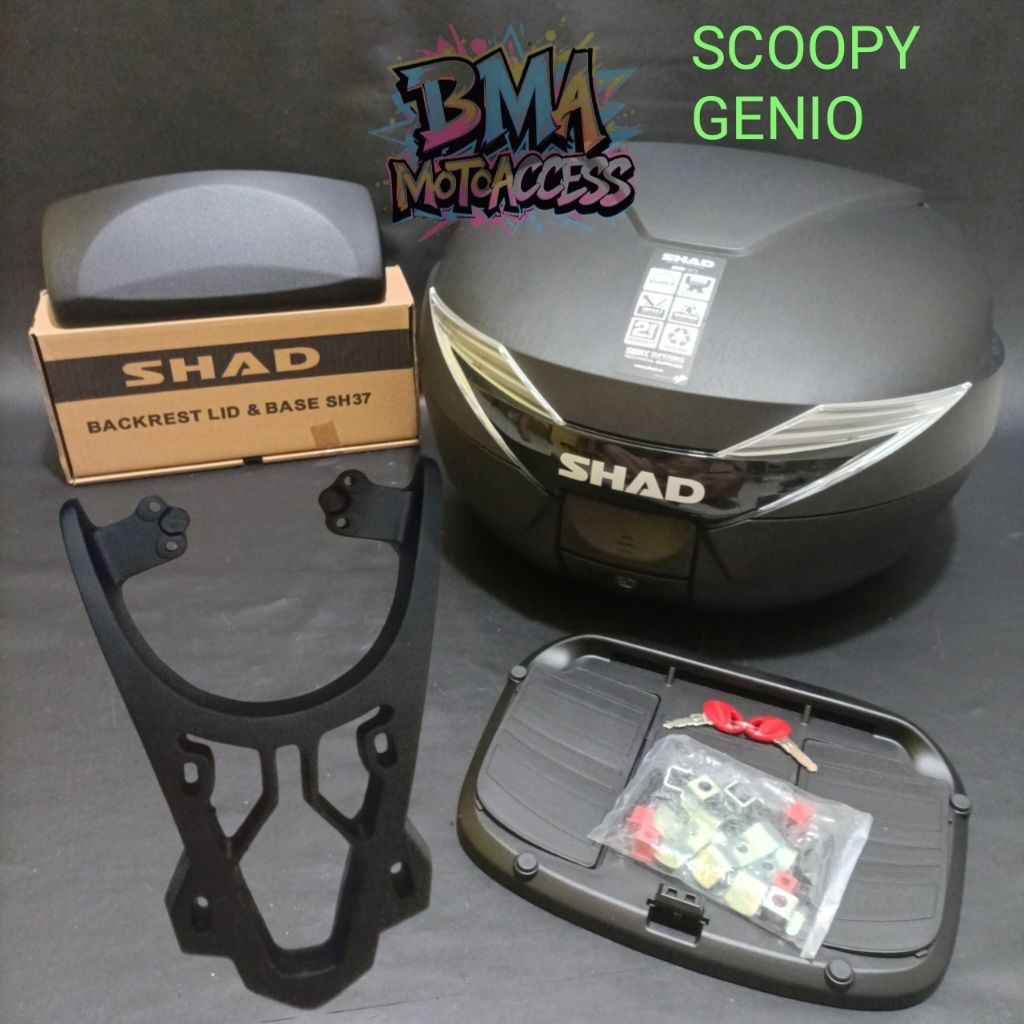 BOX SHAD SH39 & BREKET BOX+BACKREST - SCOOPY/GENIO / PAKETAN BOX SHAD SH39 - SCOOPY/ GENIO
