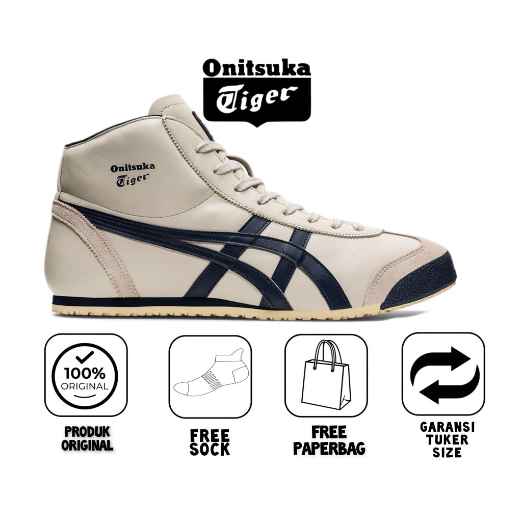 Sepatu onitsuka tiger mexico 66 Mid runner cream navy original free paperbag