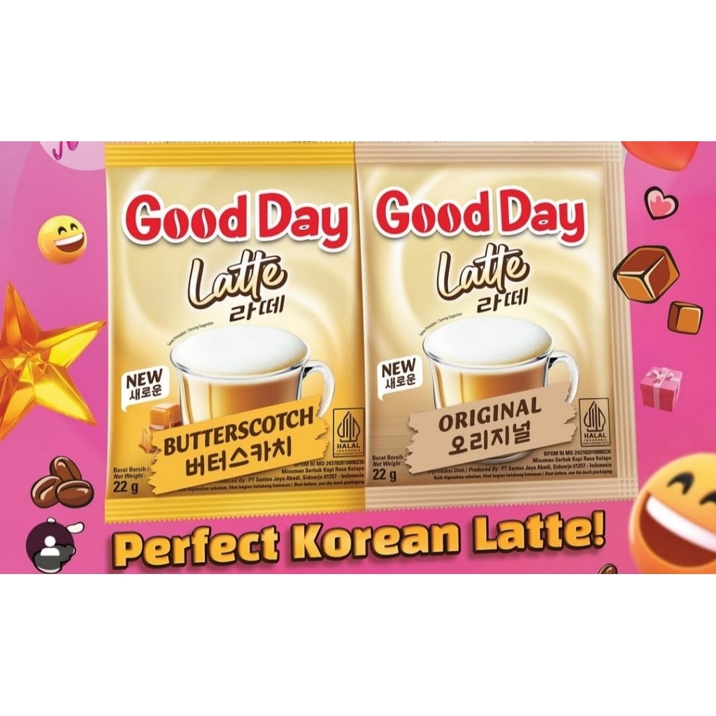 

KOPI GOOD DAY LATE KOPI CREAMY LATE SWEET AND SMOOTH isi 10 sachet kopi susu plus gula 3 in 1 rasa butterscotch dan original