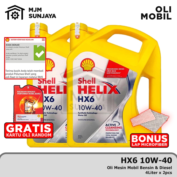 (PROMO) BERKUALITAS [BARCODE] OLI MESIN SHELL HELIX HX6 SAE 10W-40 8 LITER SCAN BENSIN SOLAR DIESEL