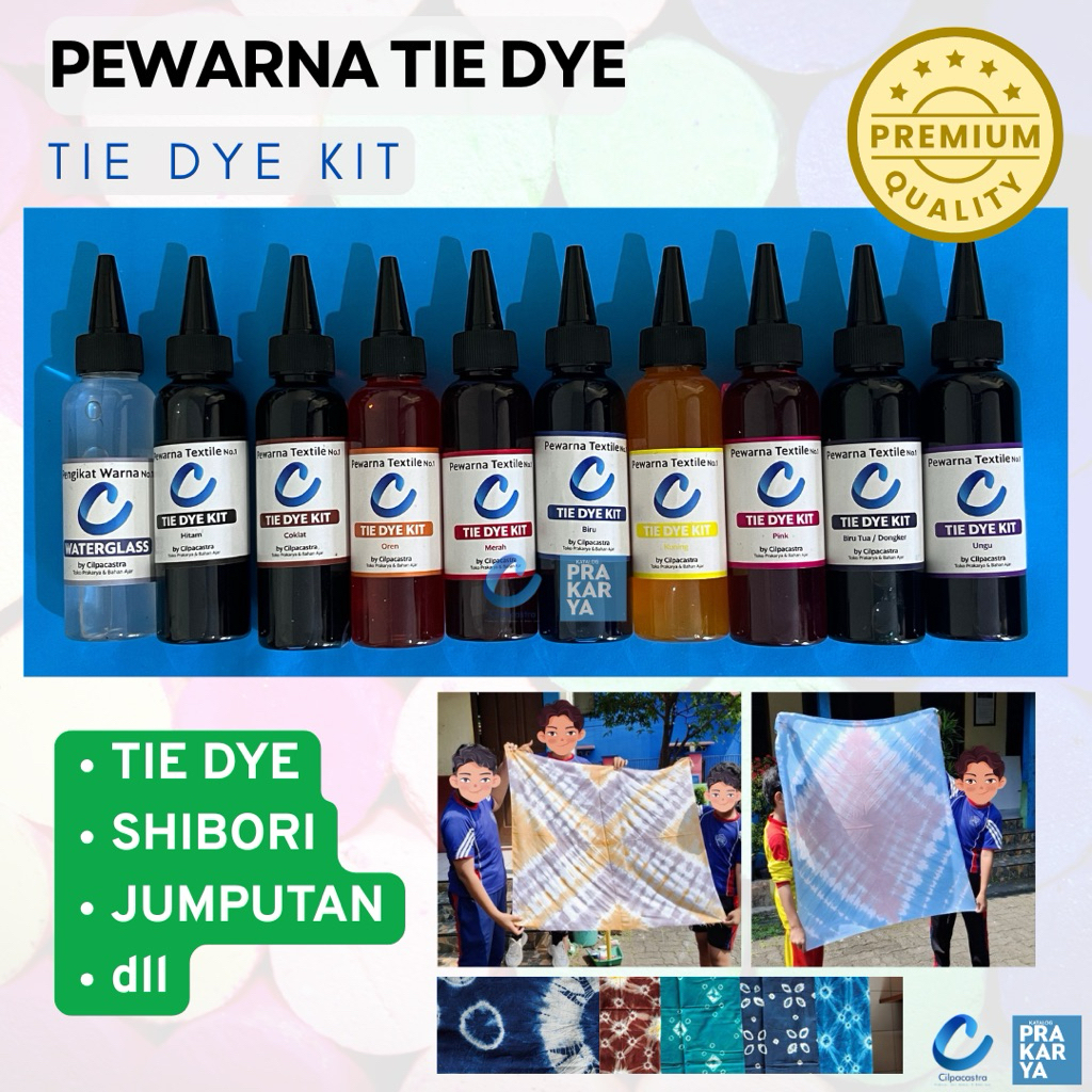 

[PRODUK BARU) Pewarna Tie Dye Kit Lengkap – Pewarna Kain untuk Shibori, Jumputan, Tie Dye, DIY Anak