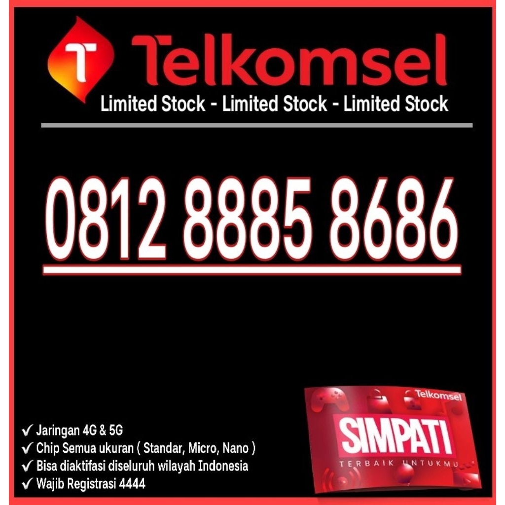 NOMOR CANTIK TELKOMSEL SIMPATI ( 8686 ) O812 8885 8686