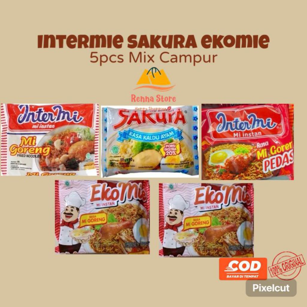 

5pcs Intermie Mie Ekomie Goreng Pedas Sakura Kuah Kaldu Ayam 60gr Food Noodles Instan