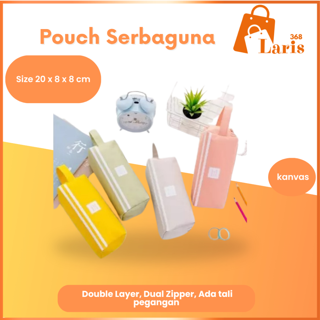 

Laris368 Pouch Serbaguna Tas Tempat Pensil Pen/Make Up Kotak Pensil Stasionery Dual Zipper