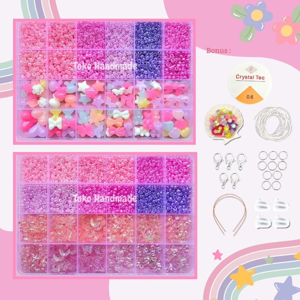 Toko Handmade - Pernak Pernik Gelang 1 Box Mute Manik Manik - DIY Gelang Manik Manik Aesthetic - DIY