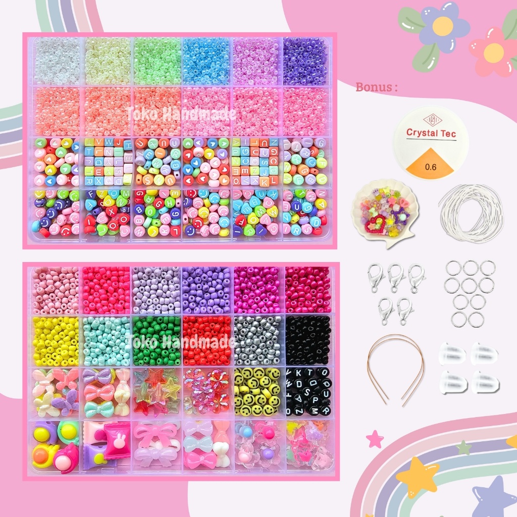 Toko Handmade - Pernak Pernik Gelang 1 Box Mute Manik Manik - DIY Gelang Manik Manik Aesthetic - DIY