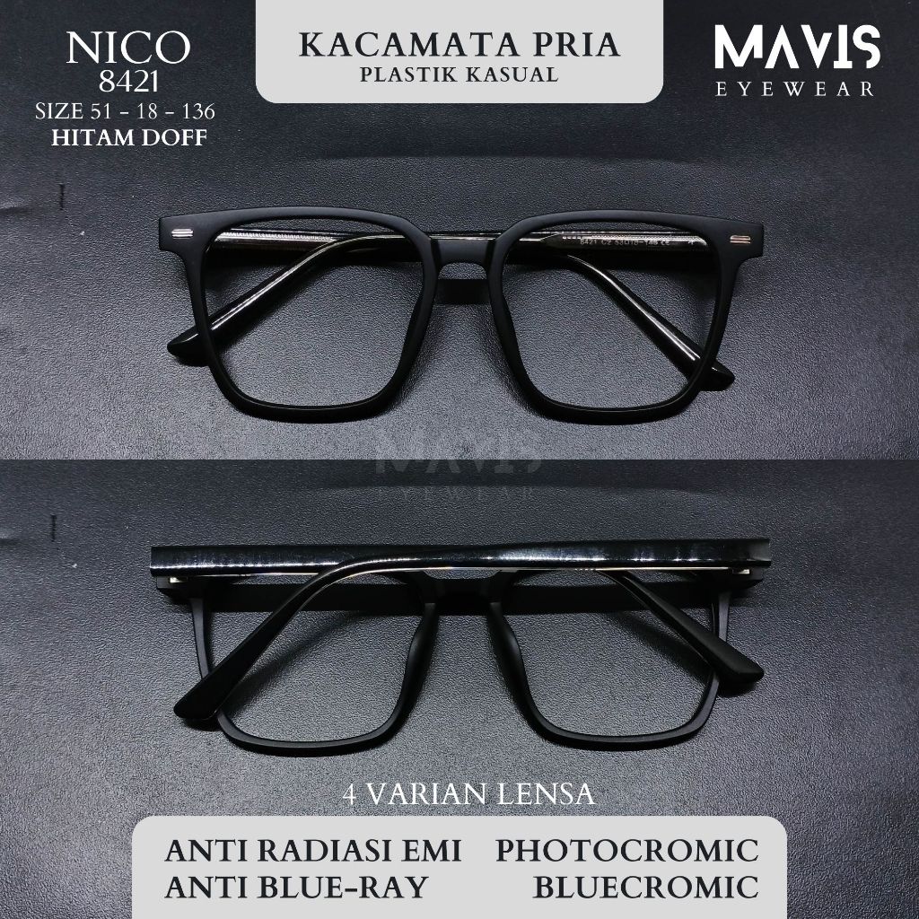 Kacamata Pria Plastik Lebar -0.25 s/d -8.00 Silinder -2 Lensa Anti Radiasi Blueray Photocromic Bluec