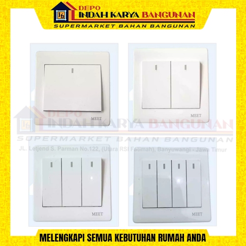 MEET Saklar Listrik Dinding 1 2 3 4 Gang - Switch Lampu Rumah Datar Putih