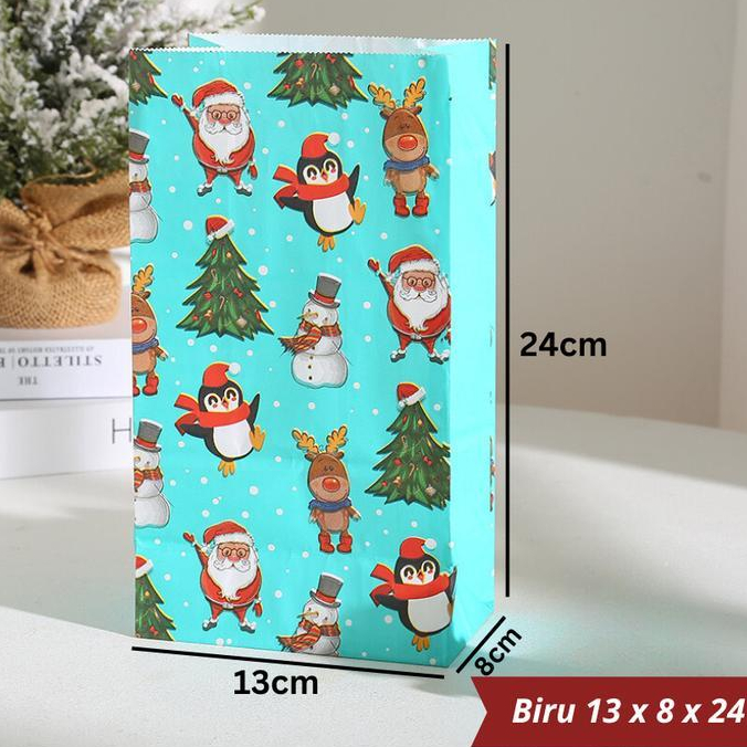 

Paper Bag Pesta Hari Natal Hadiah Bungkus Hampers Christmas Gift Kertas Motif Natal Lucu Biru