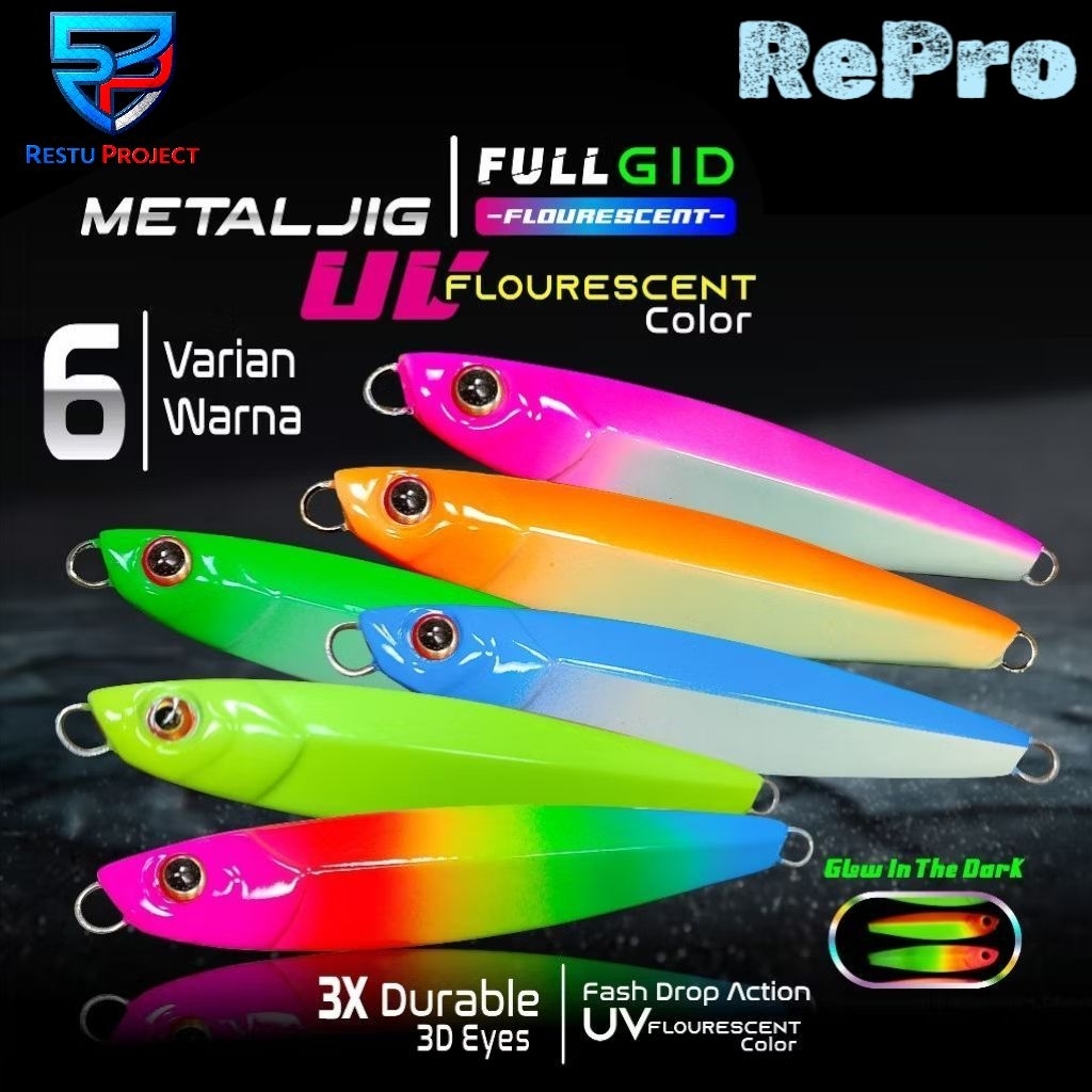 Metal Jig 40 Gram Full GID Metal Jig UV Neon 40gr 40grm MicroJig 40g 40gram Umpan Glow In The Dark