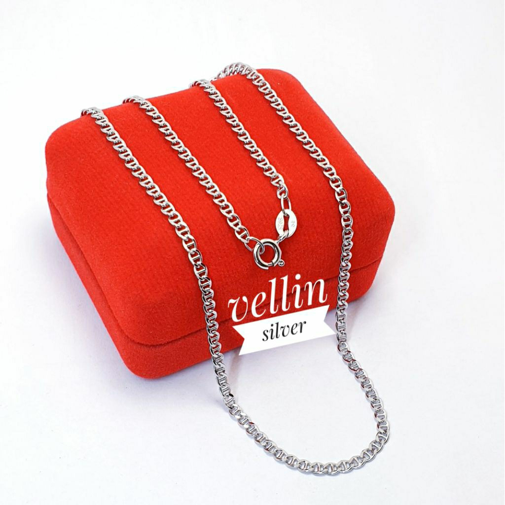 Kalung Perak 925 Lapis Emas Putih - Perhiasan Kalung Rantai Toscano Silver Asli 925 Antikarat