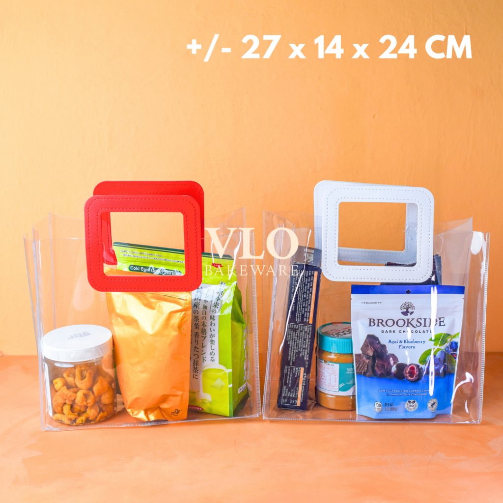 

[1 SET ISI 10 PCS] Tas PVC handle transparan tebal premium 27 cm | tas goodie bag hampers ulang tahun lebaran imlek natal