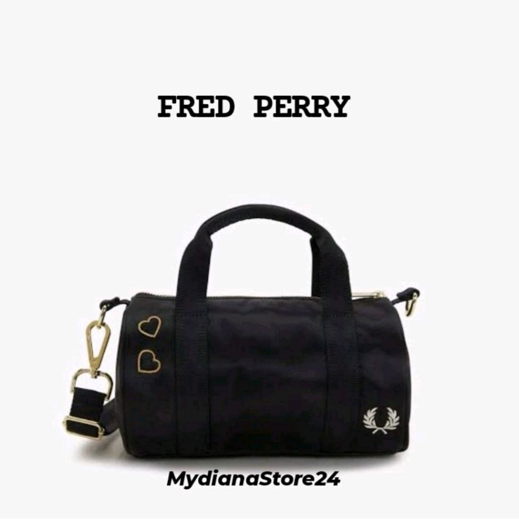 FRED PERRY - FRED PERRY AMI SATIN MINI BARREL BAG - BLACK